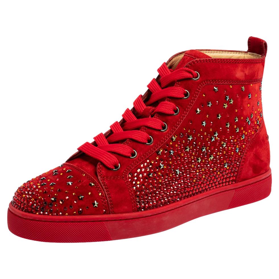 Christian Louboutin Red Suede Galaxtitude High Trainers Size 40 1stDibs | bottom high tops, high tops, christian louboutin red trainers