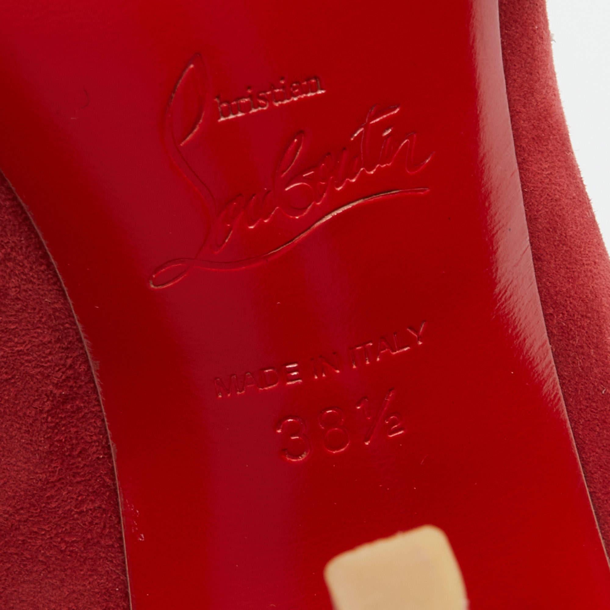 Christian Louboutin Red Suede Hyper Prive Peep Toe Platform Pumps Size 38.5 In Excellent Condition For Sale In Dubai, Al Qouz 2
