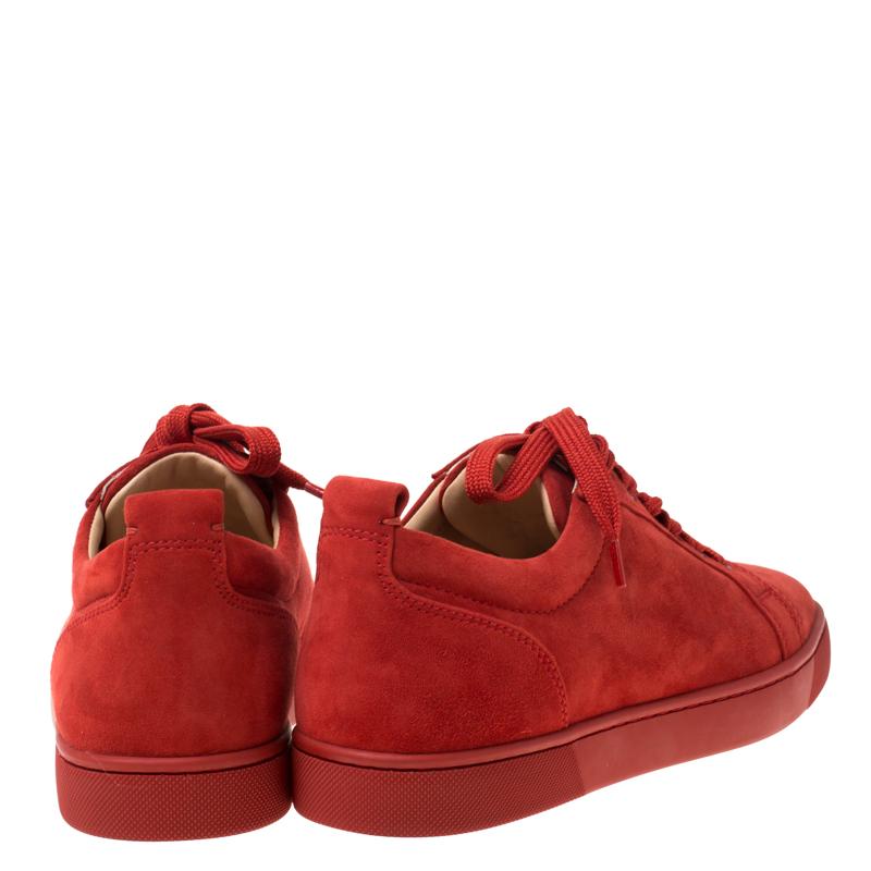 Christian Louboutin Red Suede Lace Up Sneakers Size 39.5 In Good Condition In Dubai, Al Qouz 2