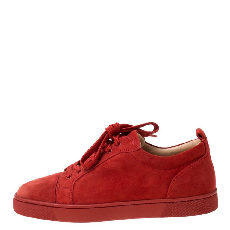 Christian Louboutin Red Suede Lace Up Sneakers Size 39.5 For Sale at 1stDibs