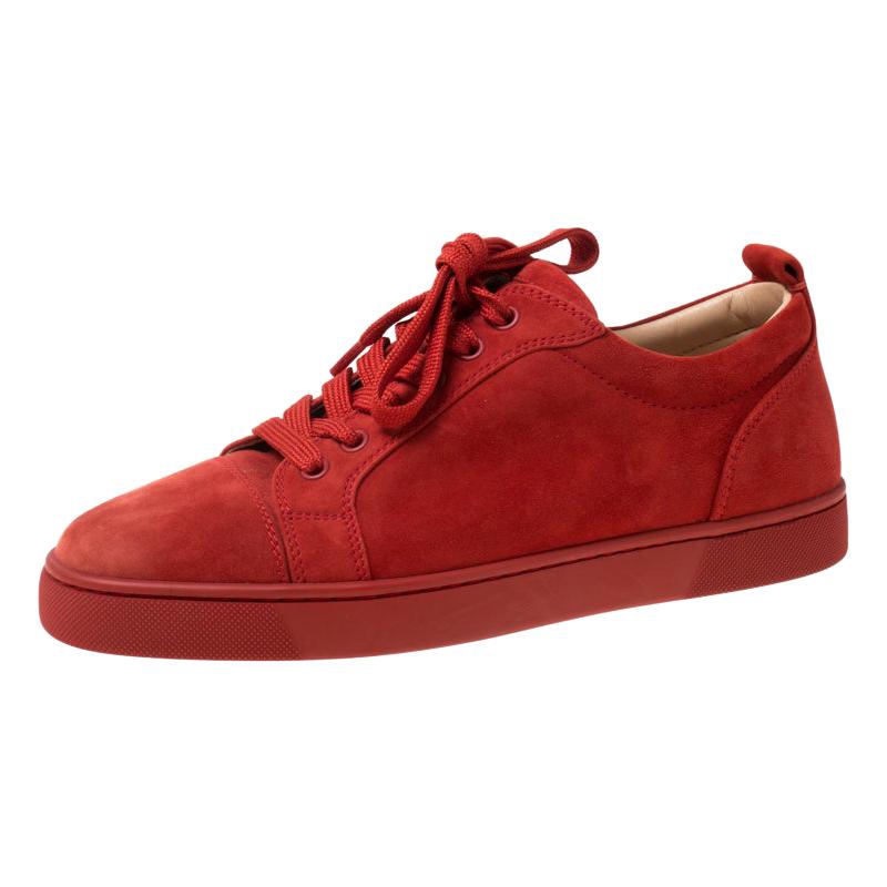 Christian Louboutin Red Suede Lace Up Sneakers Size 39.5