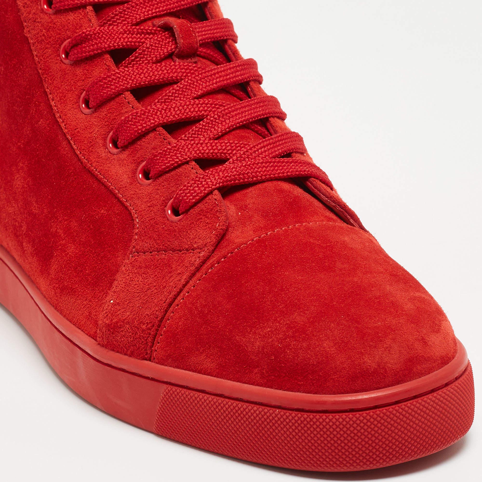 Christian Louboutin Red suede Louis High Top Sneakers Size 44.5 In New Condition In Dubai, Al Qouz 2