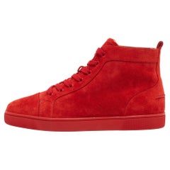Christian Louboutin Red suede Louis High Top Sneakers Size 44.5