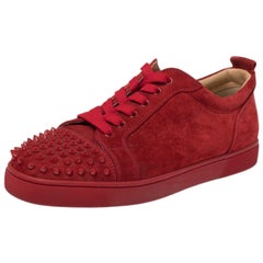 Christian Louboutin Red Suede Louis Junior Spike Low Top Sneakers Size 44.5