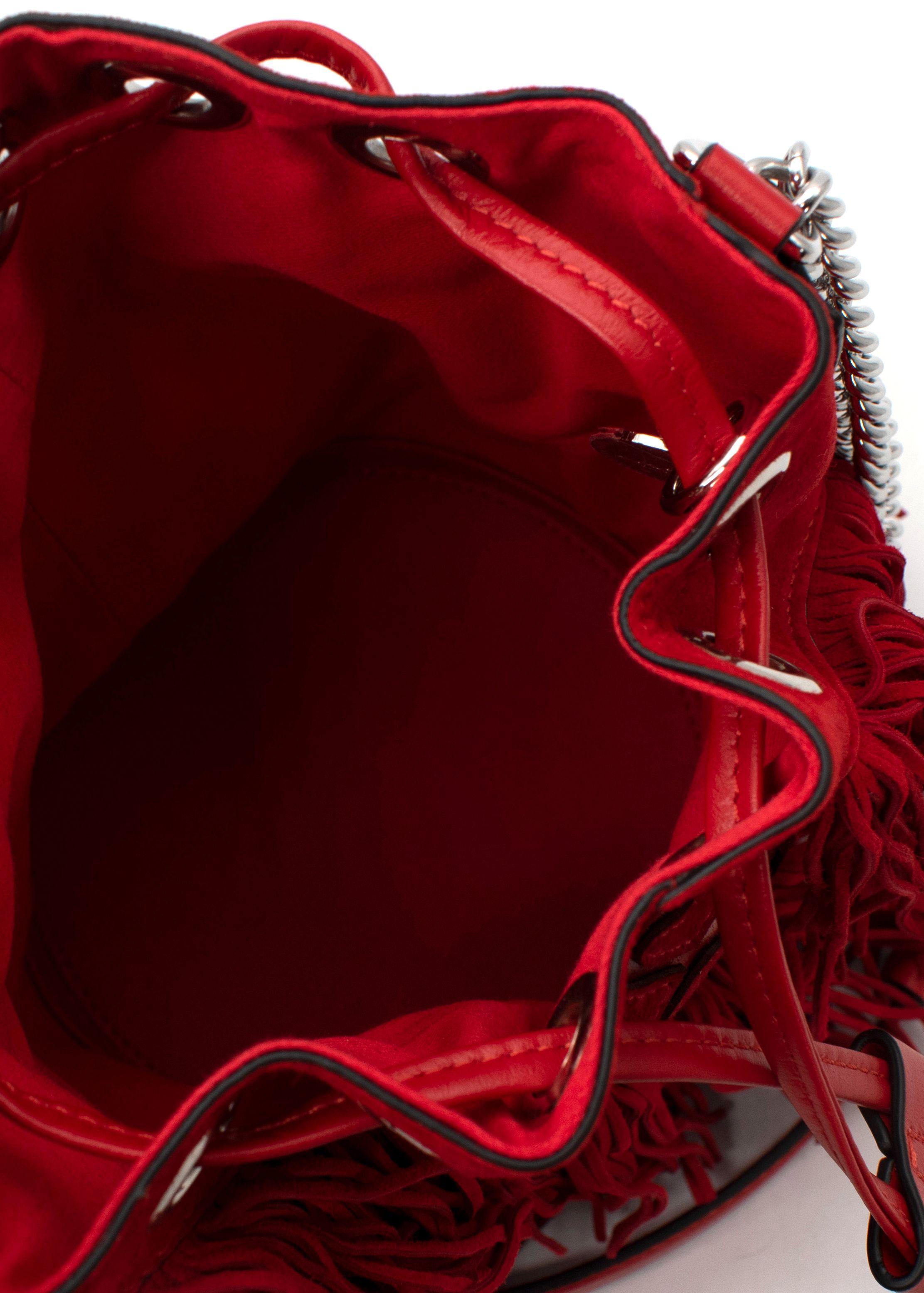 Christian Louboutin Red Suede Marie Jane Fringed Bucket Bag For Sale 4
