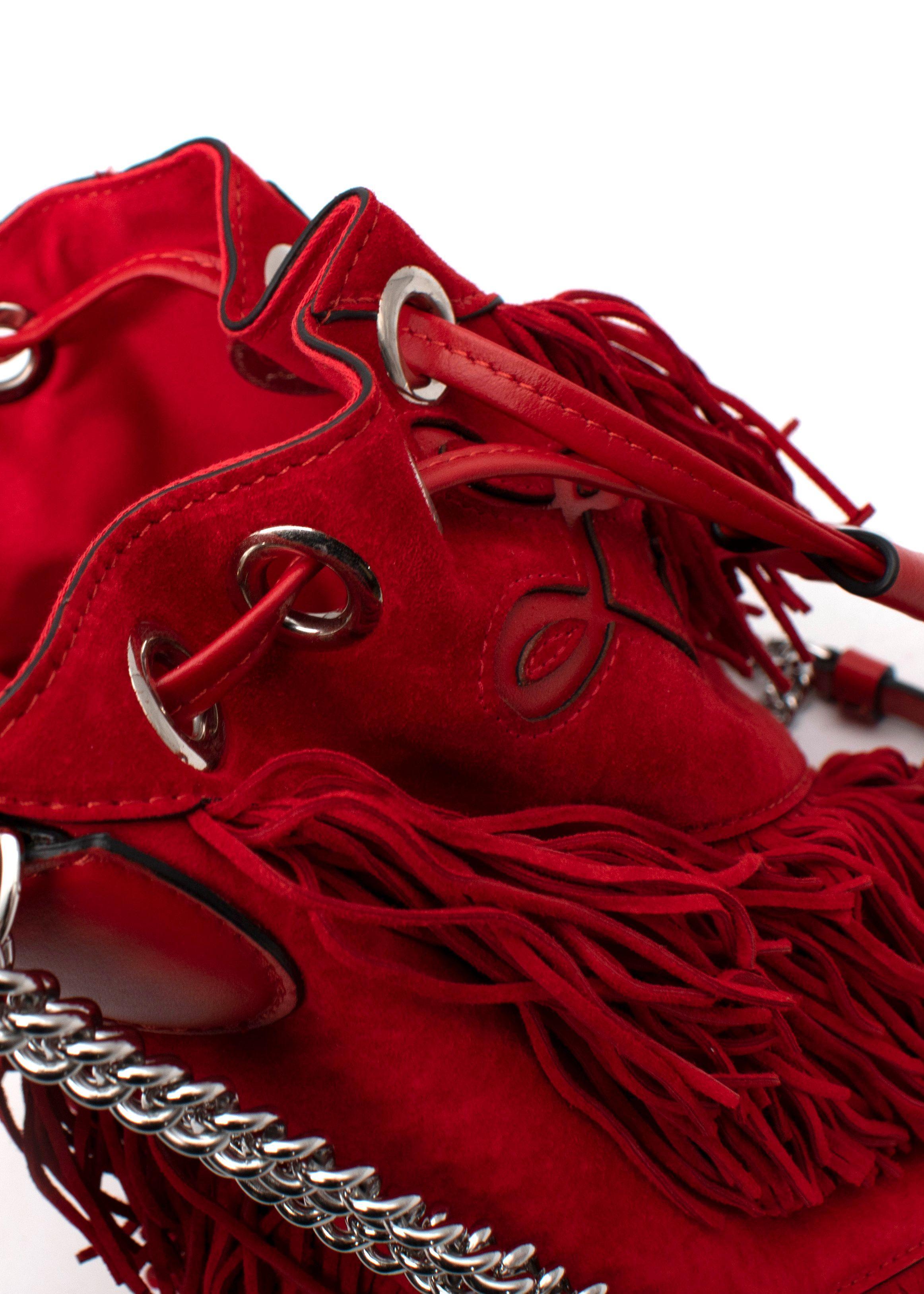 Christian Louboutin Red Suede Marie Jane Fringed Bucket Bag For Sale 6
