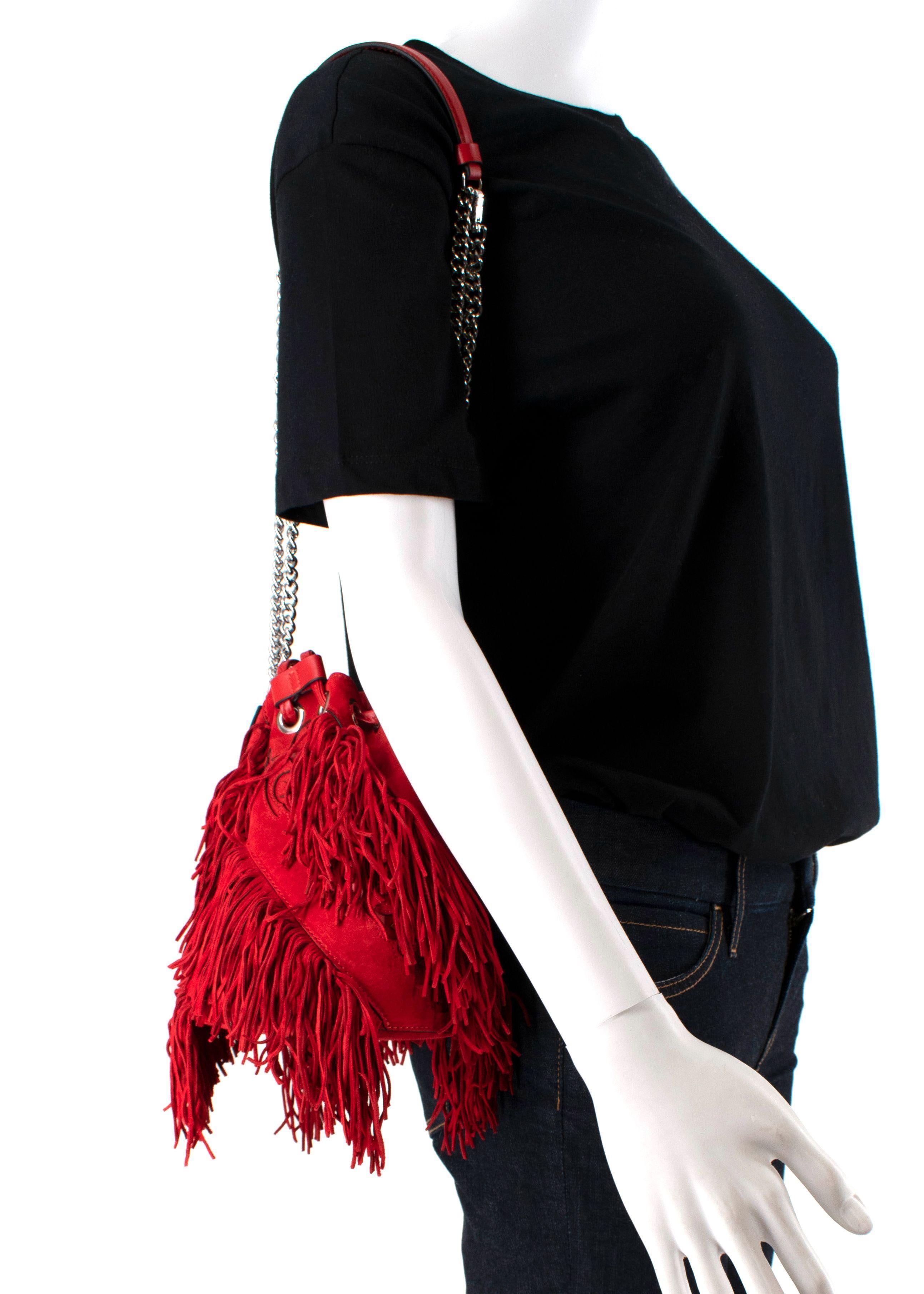 Christian Louboutin Red Suede Marie Jane Fringed Bucket Bag For Sale 2
