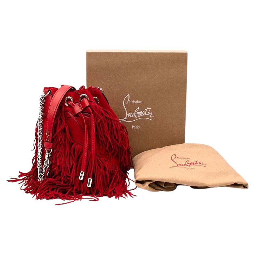Christian Louboutin Red Suede Marie Jane Fringed Bucket Bag For Sale