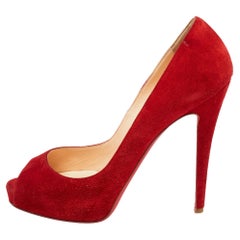 Christian Louboutin Red Suede New Very Prive Peep Toe Platform Pumps Size 41