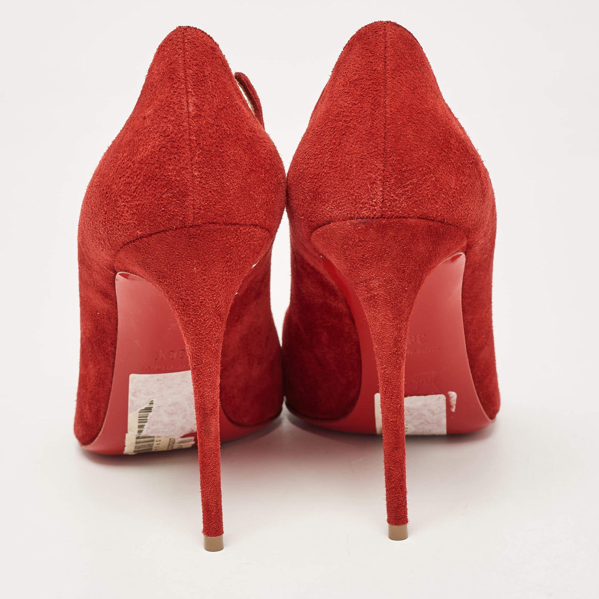 Christian Louboutin Red Suede Olavague Flame Pumps Size 38.5 2