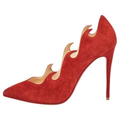 Christian Louboutin Red Suede Olavague Flame Pumps Size 38.5