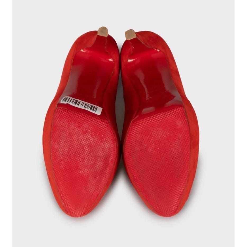 De las mujeres Christian Louboutin Red Suede Peep-Toe Heels Size 38.5 en venta