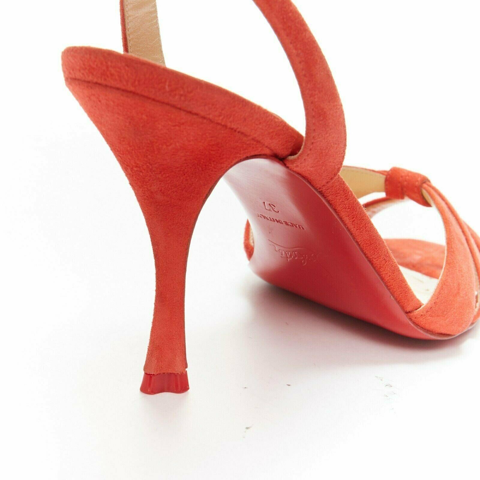 CHRISTIAN LOUBOUTIN red suede strappy ankle strap curved mid heel sandals EU37 2