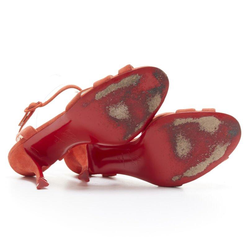 CHRISTIAN LOUBOUTIN red suede strappy ankle strap curved mid heel sandals EU37 For Sale 7