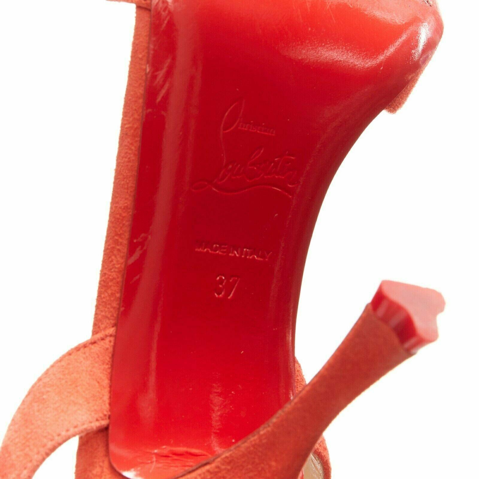 CHRISTIAN LOUBOUTIN red suede strappy ankle strap curved mid heel sandals EU37 For Sale 4