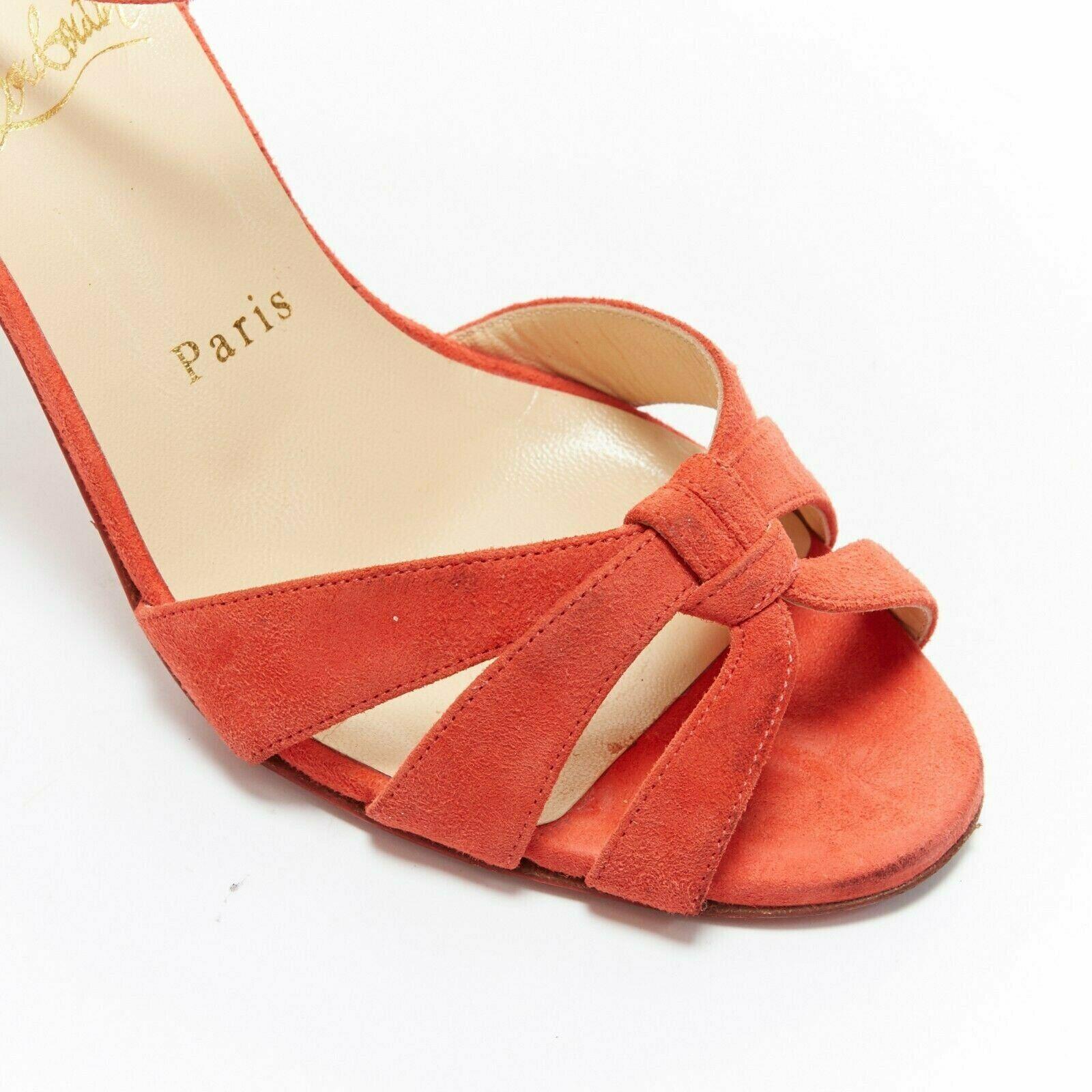 CHRISTIAN LOUBOUTIN red suede strappy ankle strap curved mid heel sandals EU37 1