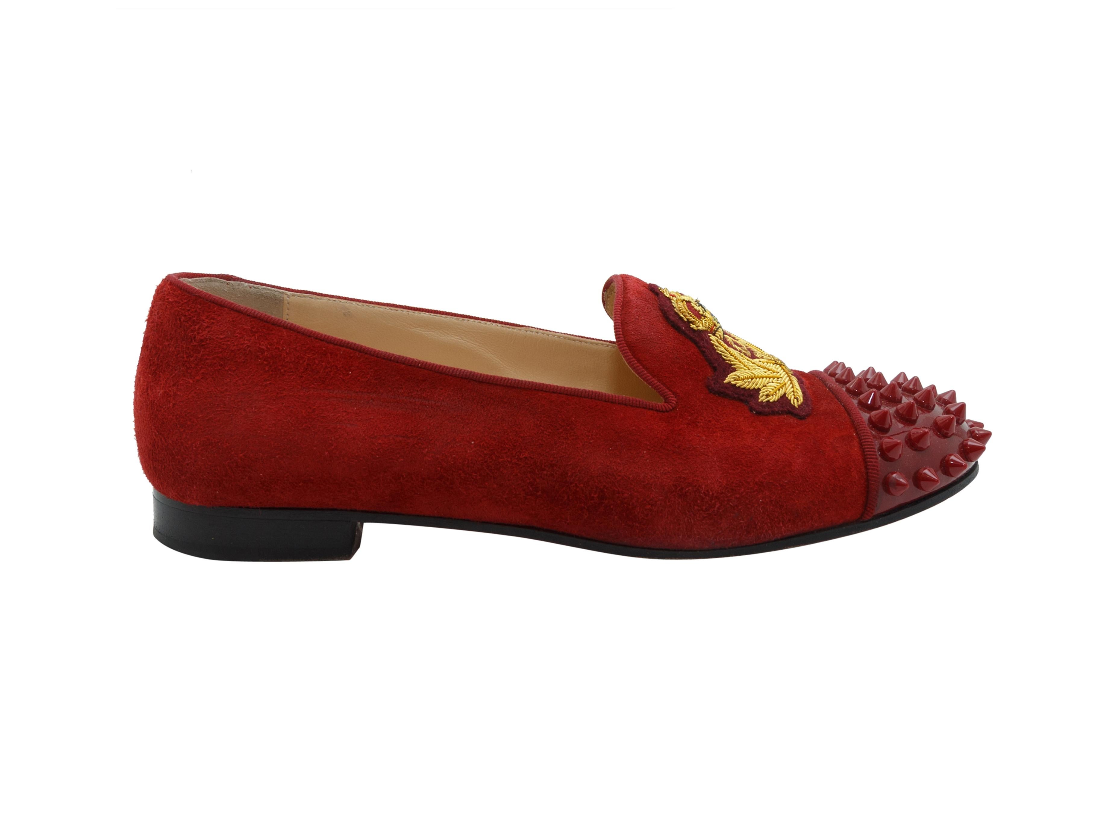Brown Christian Louboutin Red Suede Studded Flats