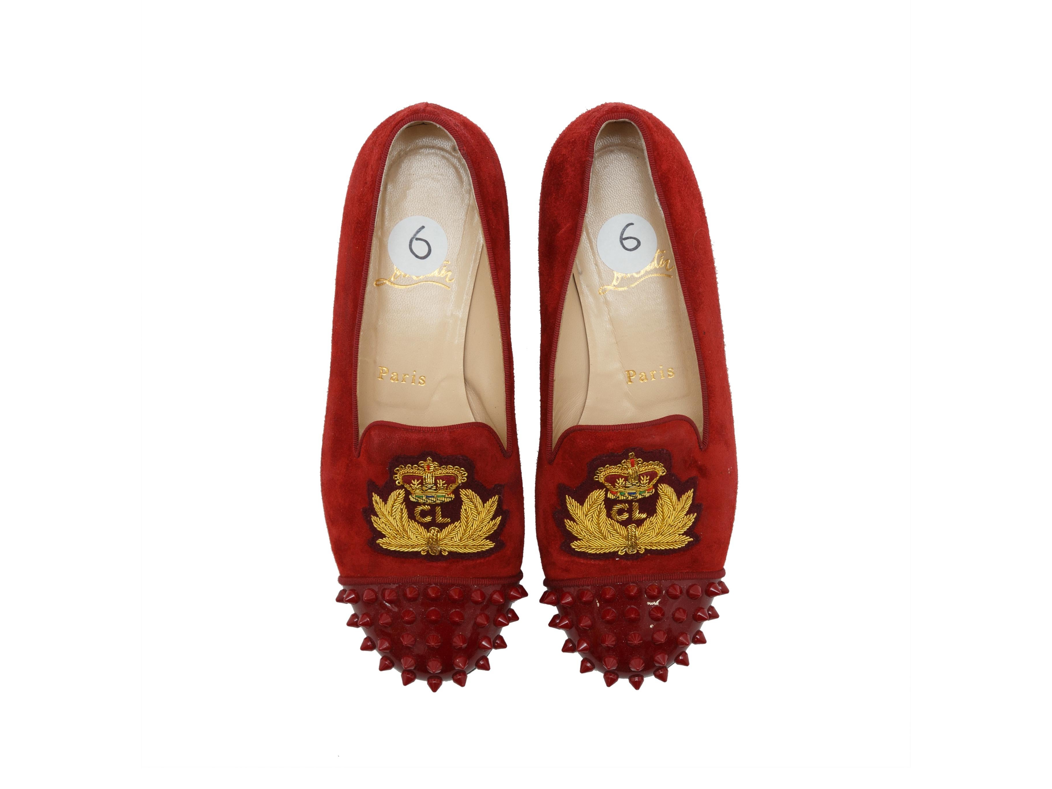 Christian Louboutin Red Suede Studded Flats In Good Condition In New York, NY