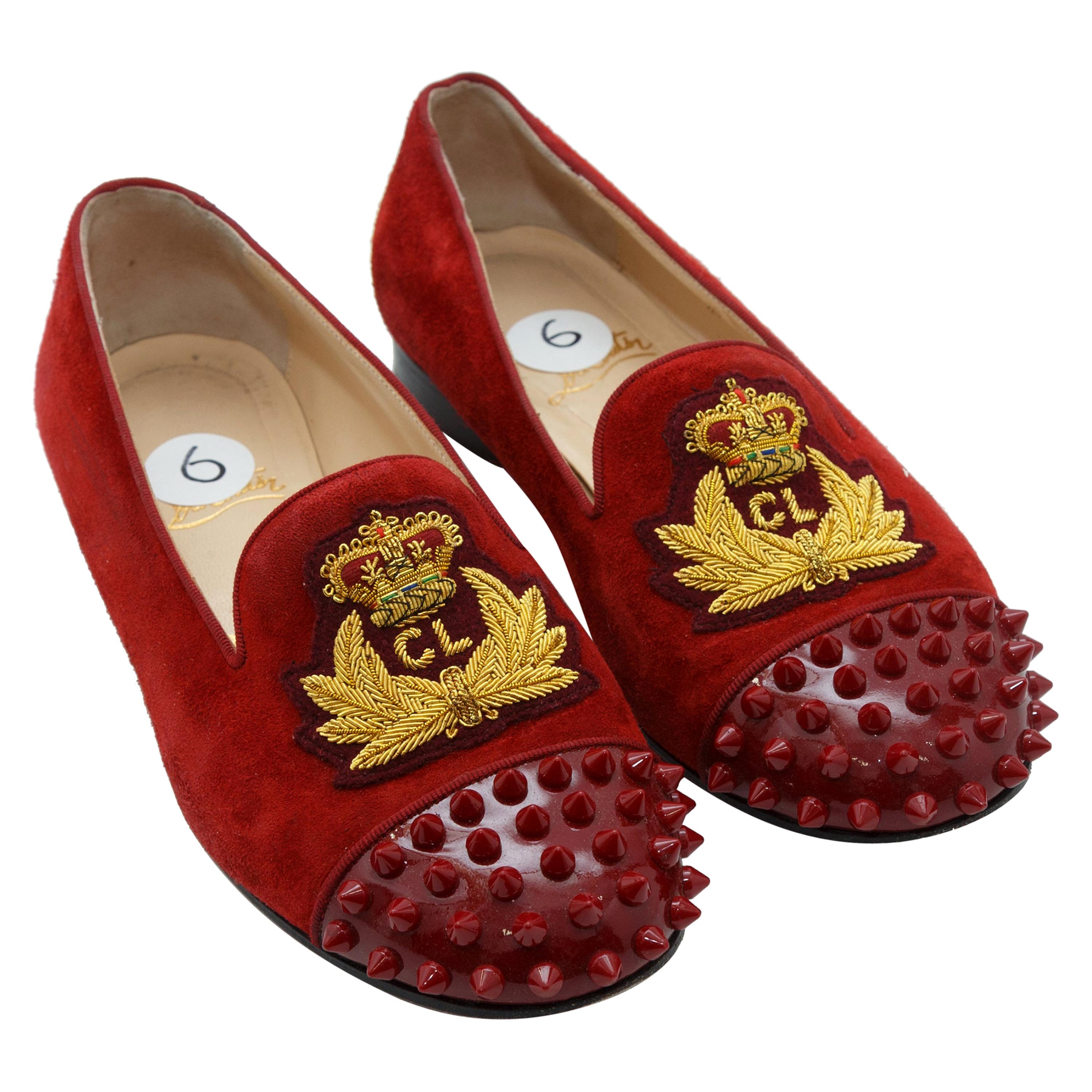 Christian Louboutin Red Suede Studded Flats