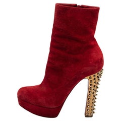 Christian Louboutin Red Suede Taclou Ankle Booties Size 38