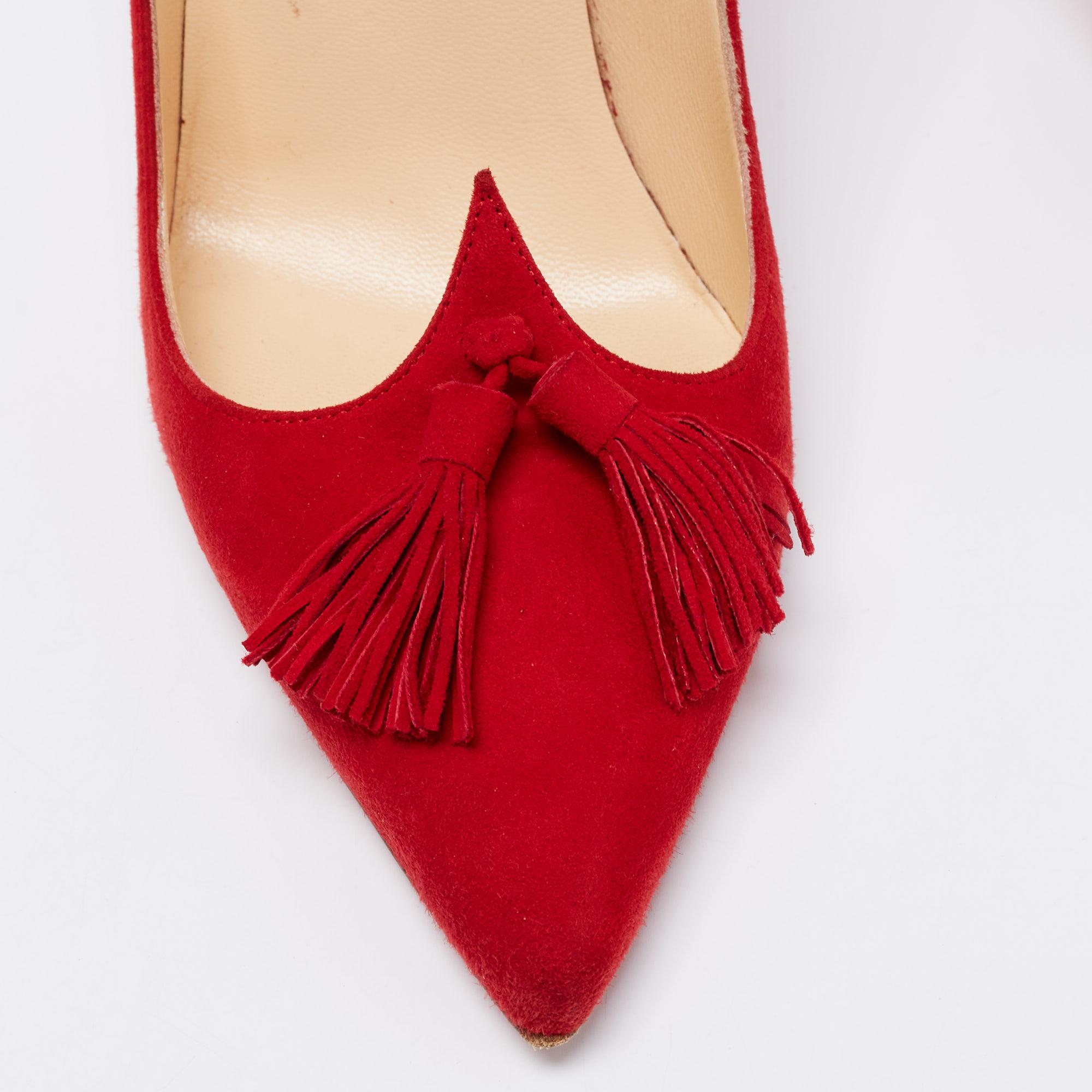Christian Louboutin Red Suede Tassel Embellished Gwalior Pumps Size 36.5 2
