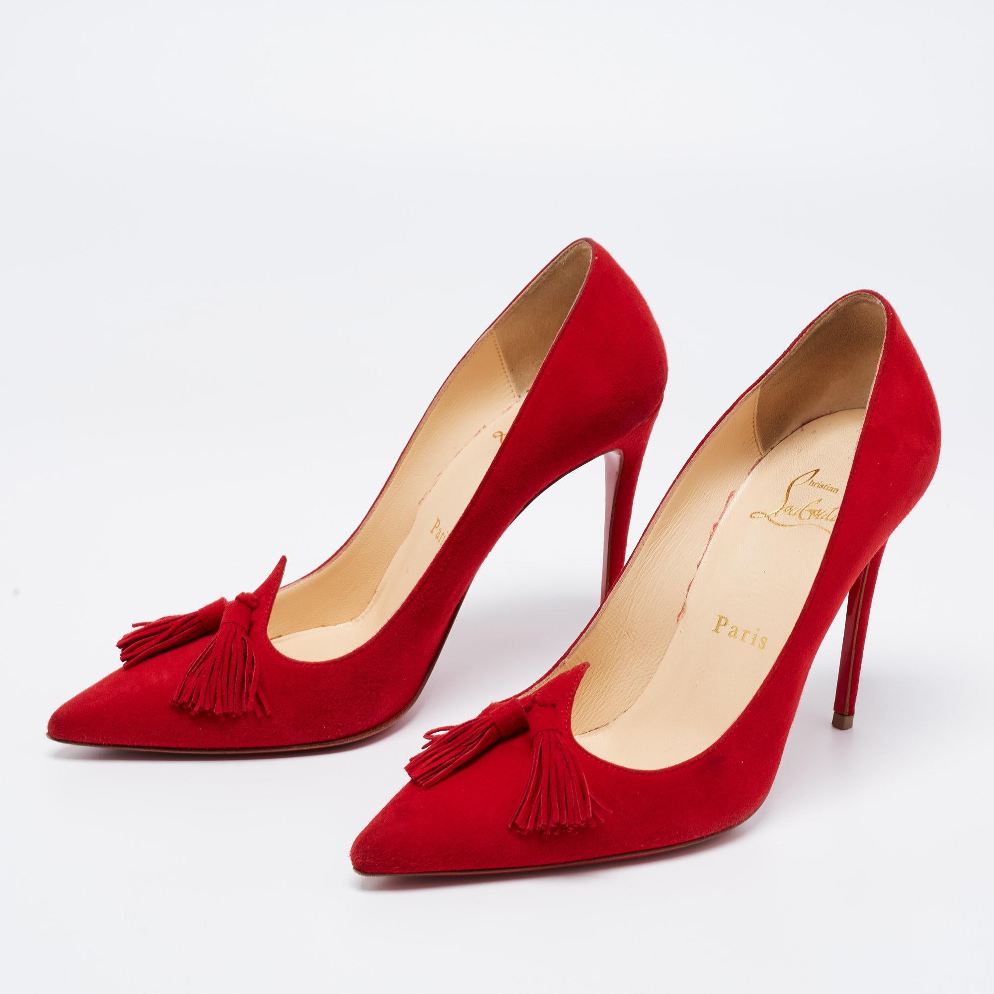 Christian Louboutin Red Suede Tassel Embellished Gwalior Pumps Size 36.5 3