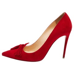 Christian Louboutin Red Suede Tassel Embellished Gwalior Pumps Size 36.5