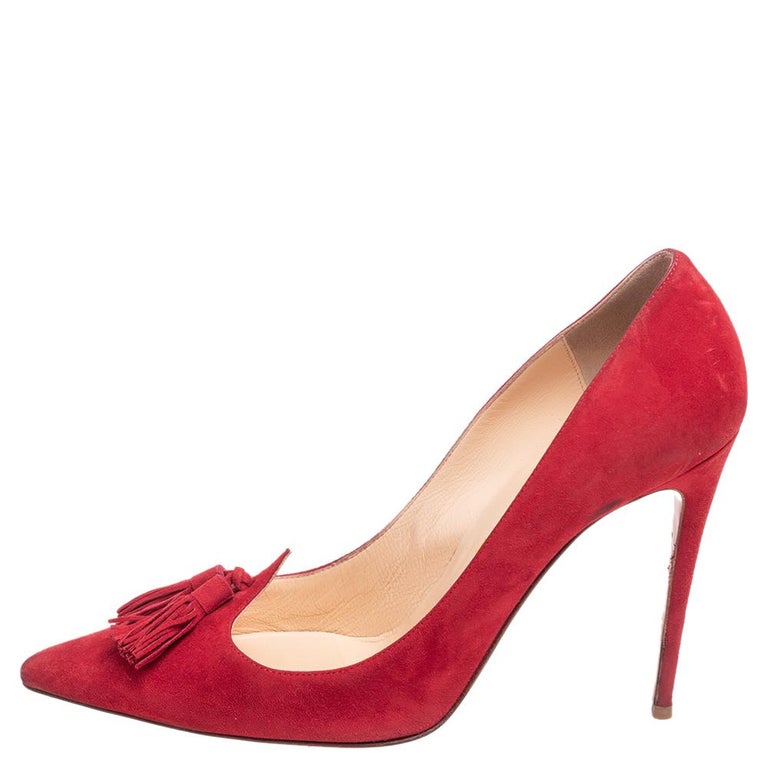 Christian Louboutin Red Suede Tassel Embellished Gwalior Pumps Size 38 at  1stDibs
