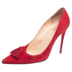 Christian Louboutin Red Suede Tassel Embellished Gwalior Pumps Size 38