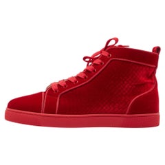 Christian Louboutin Red Velvet Louis High Top Sneakers Size 43