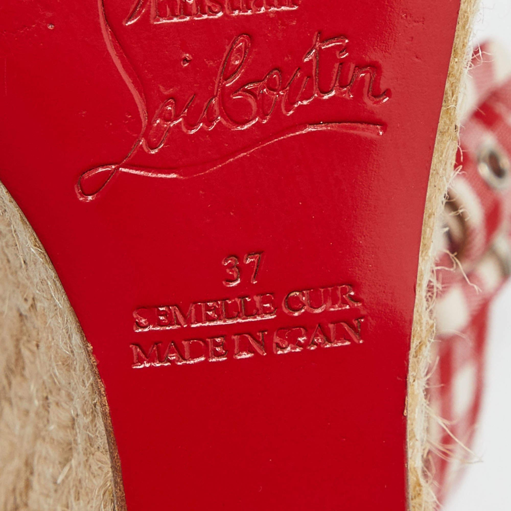 Christian Louboutin Espadrille Menorca en tissu vichy rouge/blanc, taille 37 Unisexe en vente