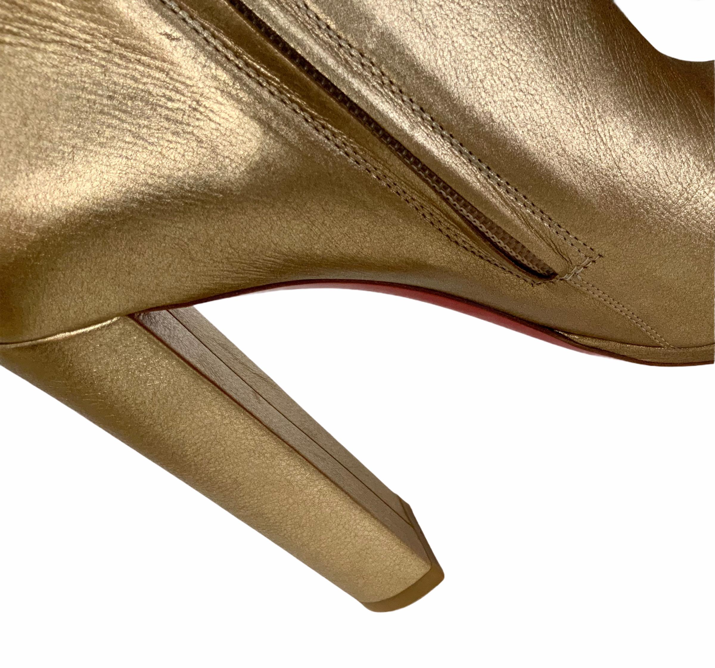 Women's Christian Louboutin Rock and Gold Metallic Leather Ankle Boots