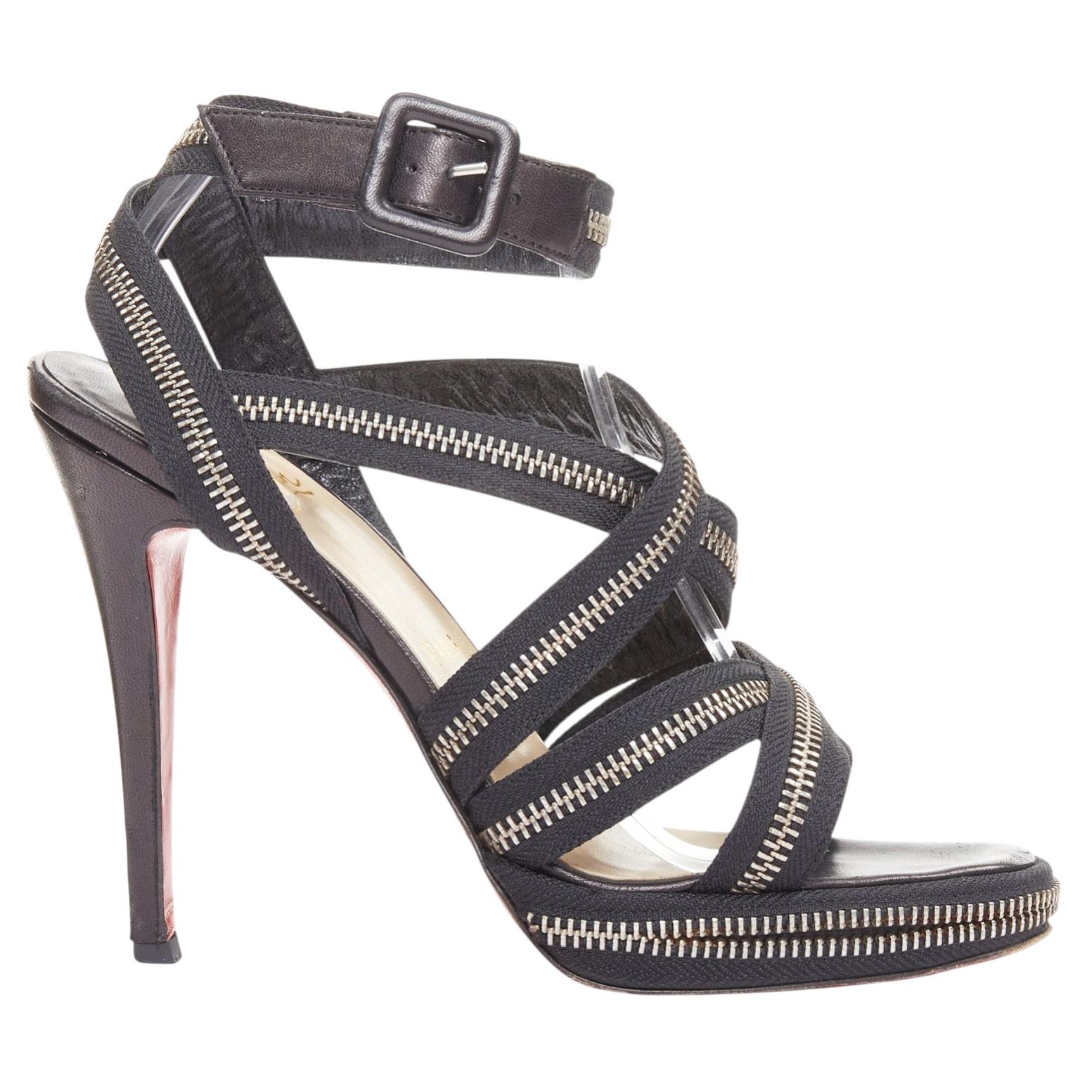 CHRISTIAN LOUBOUTIN Rodita New Nastro Zip criss cross platform sandals EU37.5