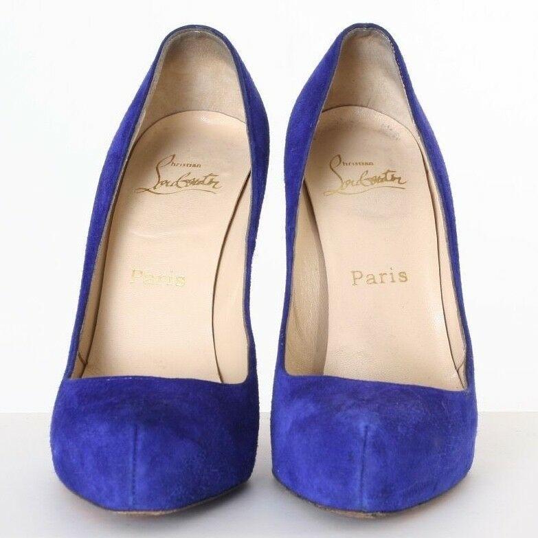 CHRISTIAN LOUBOUTIN Rolando blue suede leather pointy heels pumps EU38.5 US8.5
CHRISTIAN LOUBOUTIN
ROLANDO. ELECTRIC BLUE. SUEDE LEATHER. 
POINTED ALMOND TOE. STILLETO HEEL. 
SIGNATURE LOUBOUTIN RED LACQUARED SOLE. 
MADE IN ITALY

SIZING
Designer