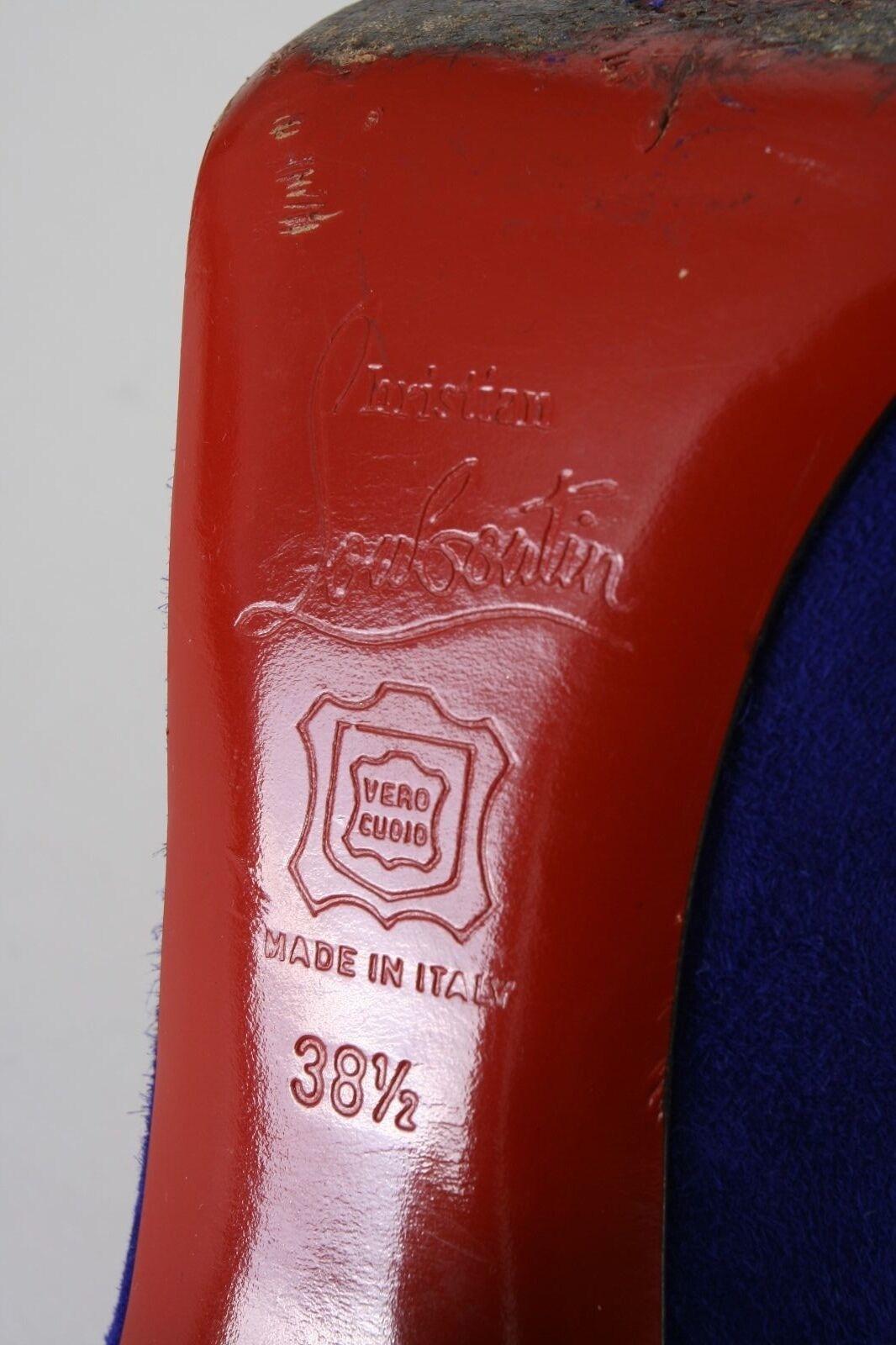 CHRISTIAN LOUBOUTIN Rolando blue suede leather pointy heels pumps EU38.5 US8.5 1