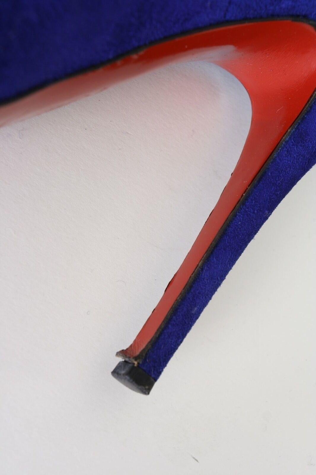 CHRISTIAN LOUBOUTIN Rolando blue suede leather pointy heels pumps EU38.5 US8.5 2