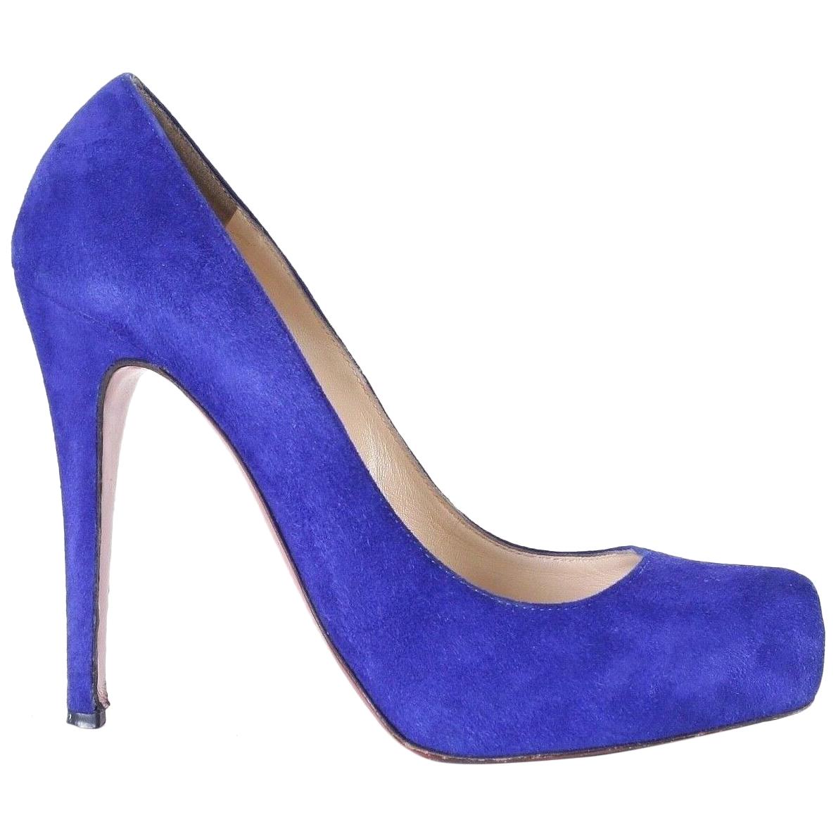 CHRISTIAN LOUBOUTIN Rolando blue suede leather pointy heels pumps EU38.5 US8.5