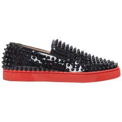 CHRISTIAN LOUBOUTIN Roller Boat black patent spike stud red outsole skate EU40.5