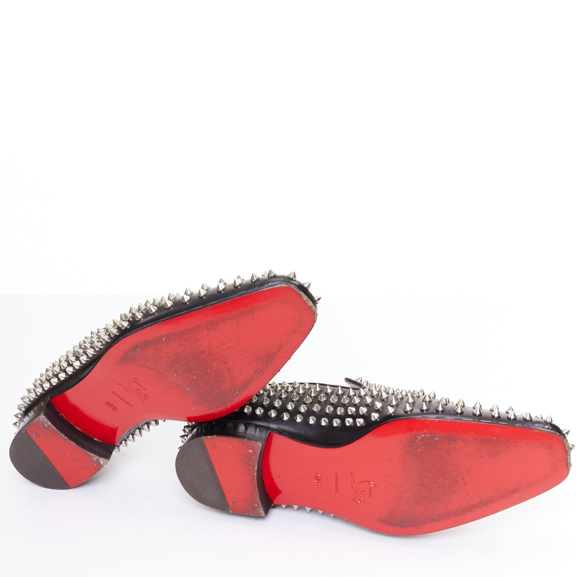 CHRISTIAN LOUBOUTIN Rollerboy black silver leather spike stud loafers EU40.5 For Sale 6