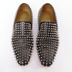 CHRISTIAN LOUBOUTIN Rollerboy black silver leather spike stud loafers EU40.5