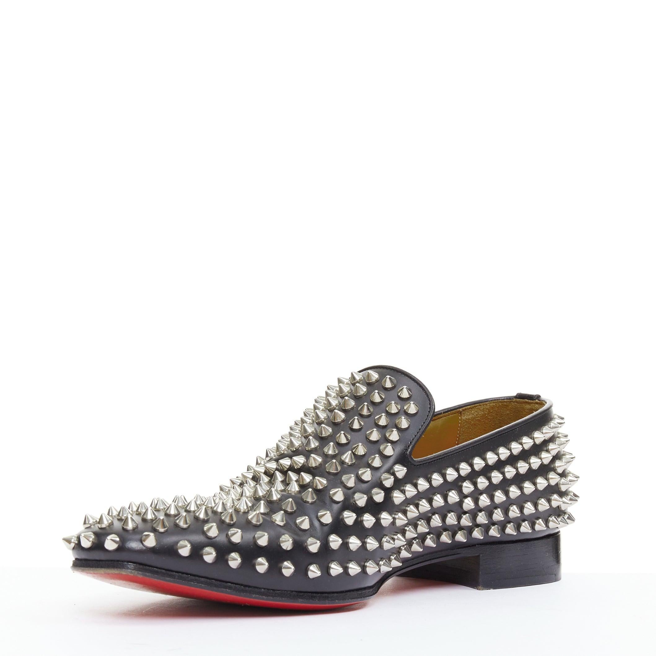 CHRISTIAN LOUBOUTIN Rollerboy black silver leather spike stud loafers EU40.5 In Good Condition For Sale In Hong Kong, NT