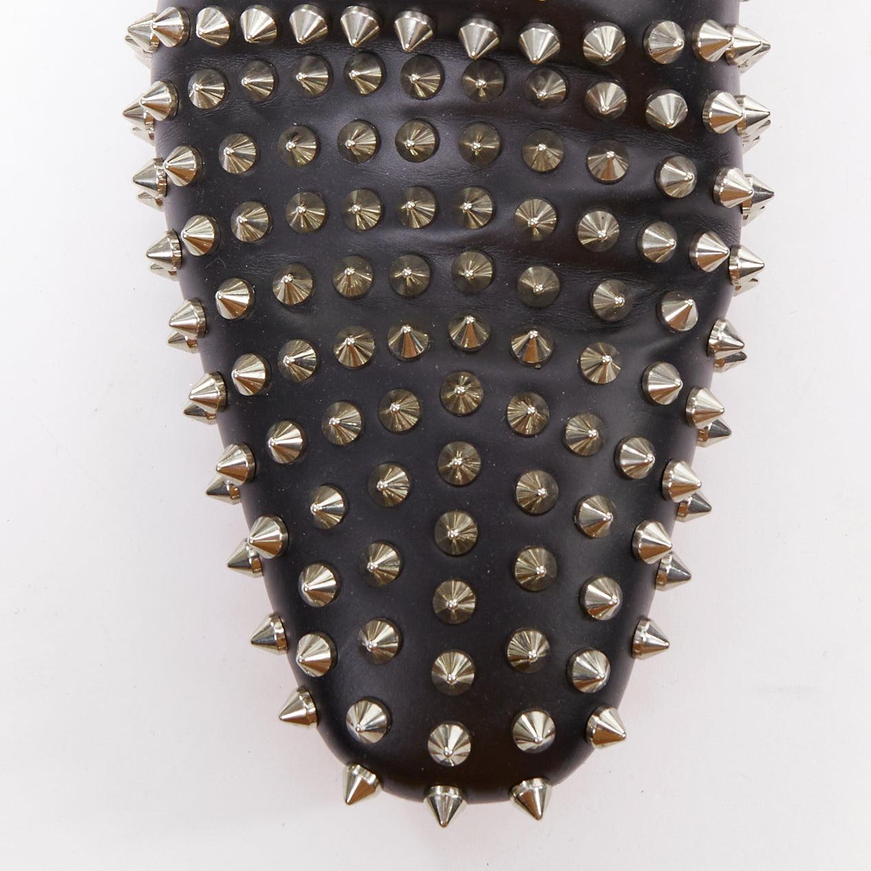 CHRISTIAN LOUBOUTIN Rollerboy black silver leather spike stud loafers EU40.5 For Sale 1