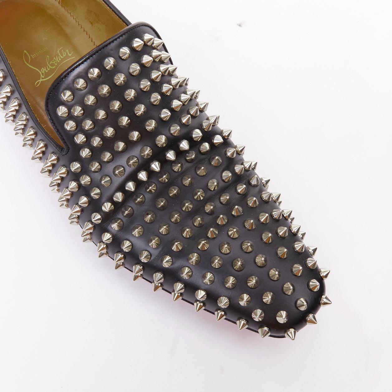 CHRISTIAN LOUBOUTIN Rollerboy black silver leather spike stud loafers EU40.5 For Sale 2