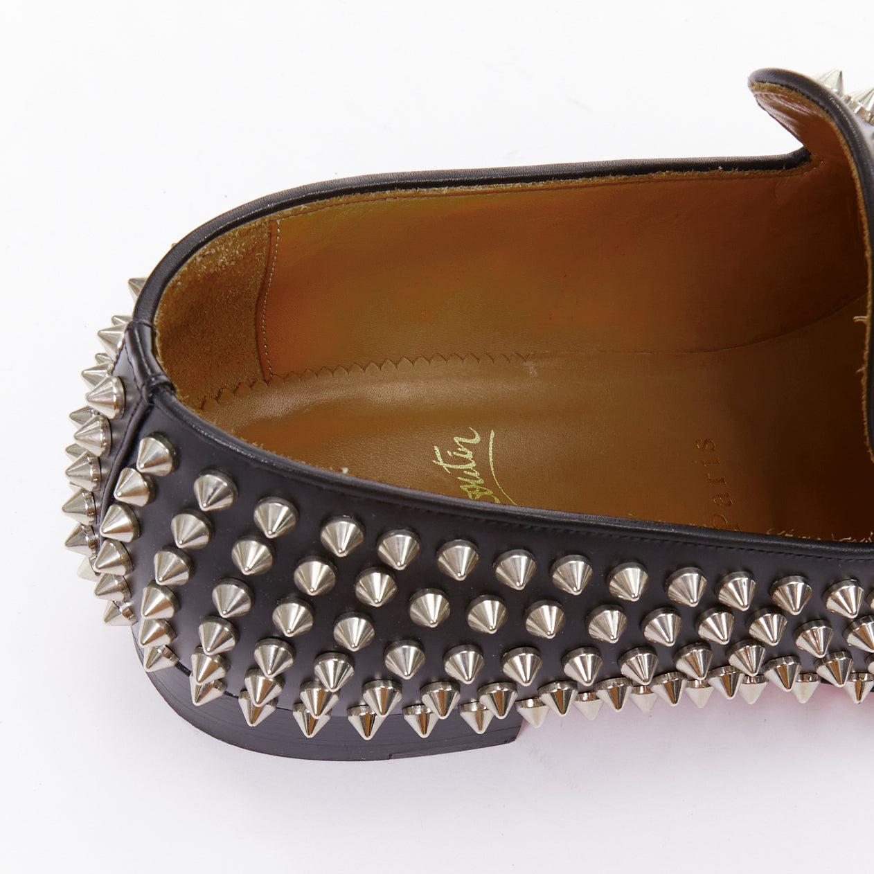 CHRISTIAN LOUBOUTIN Rollerboy black silver leather spike stud loafers EU40.5 For Sale 3