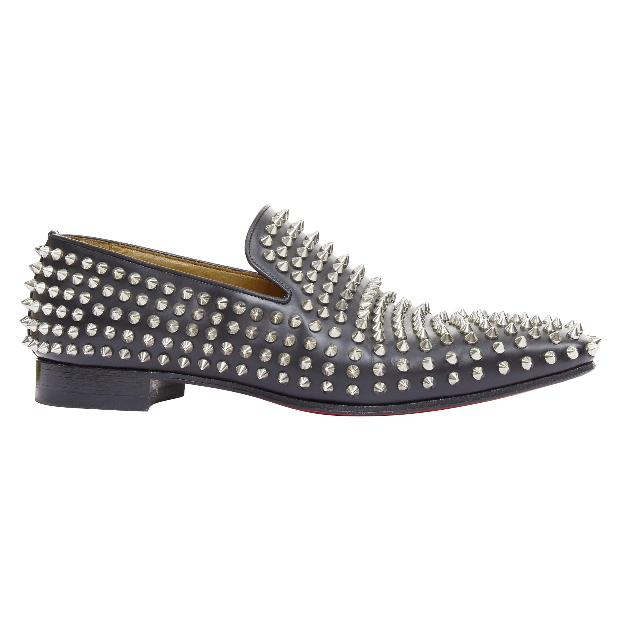 CHRISTIAN LOUBOUTIN Rollerboy black silver leather spike stud loafers EU40.5 For Sale