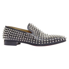 CHRISTIAN LOUBOUTIN Rollerboy black silver leather spike stud loafers EU40.5