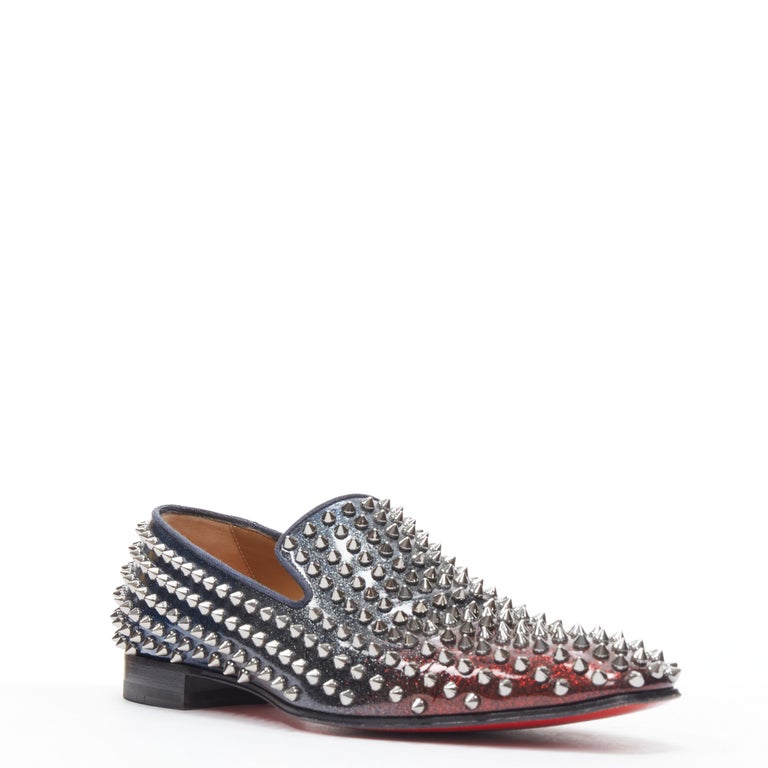 CHRISTIAN LOUBOUTIN Rollerboy navy red glitter gradient spike stud loafer  EU42 at 1stDibs