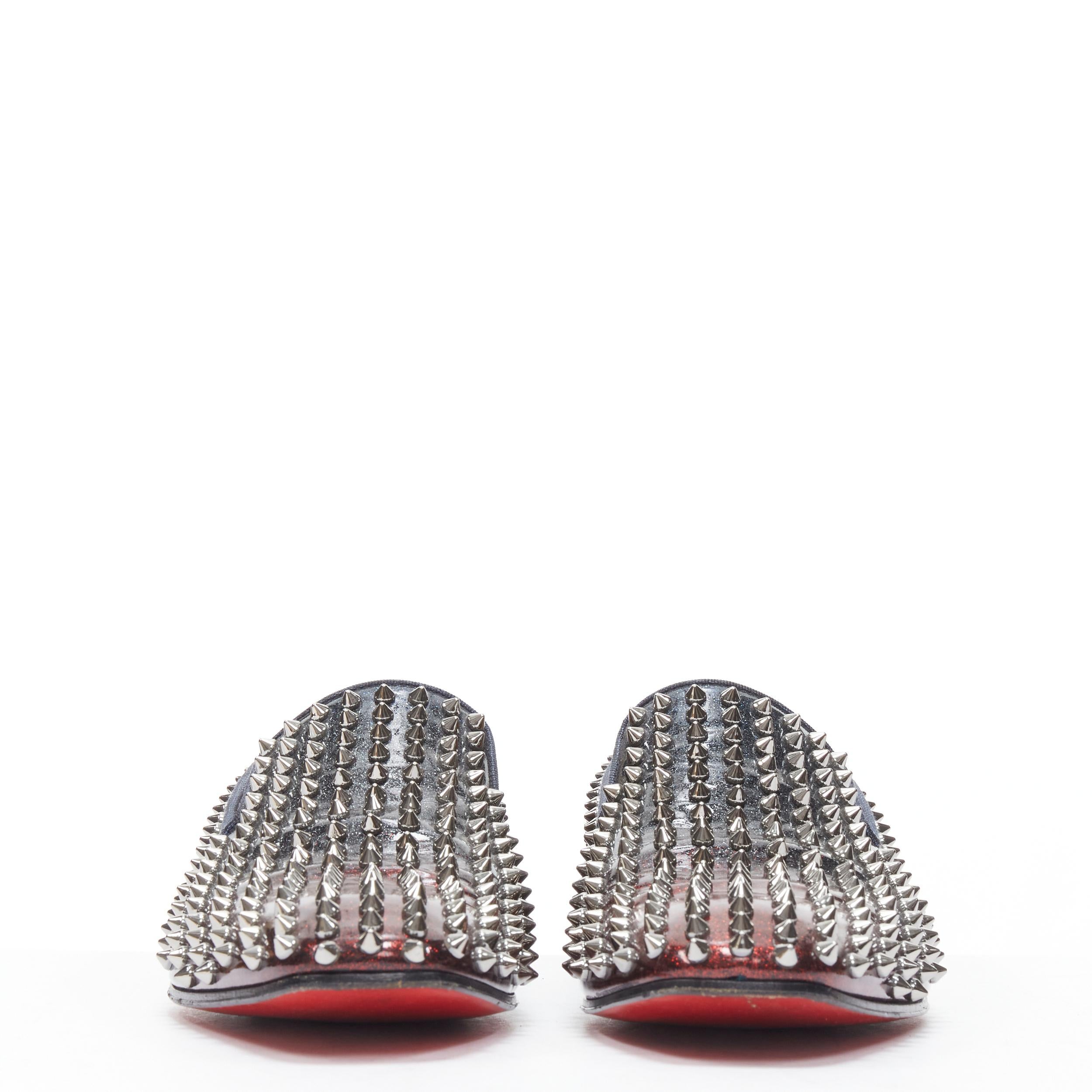 Gray CHRISTIAN LOUBOUTIN Rollerboy navy red glitter gradient spike stud loafer EU42