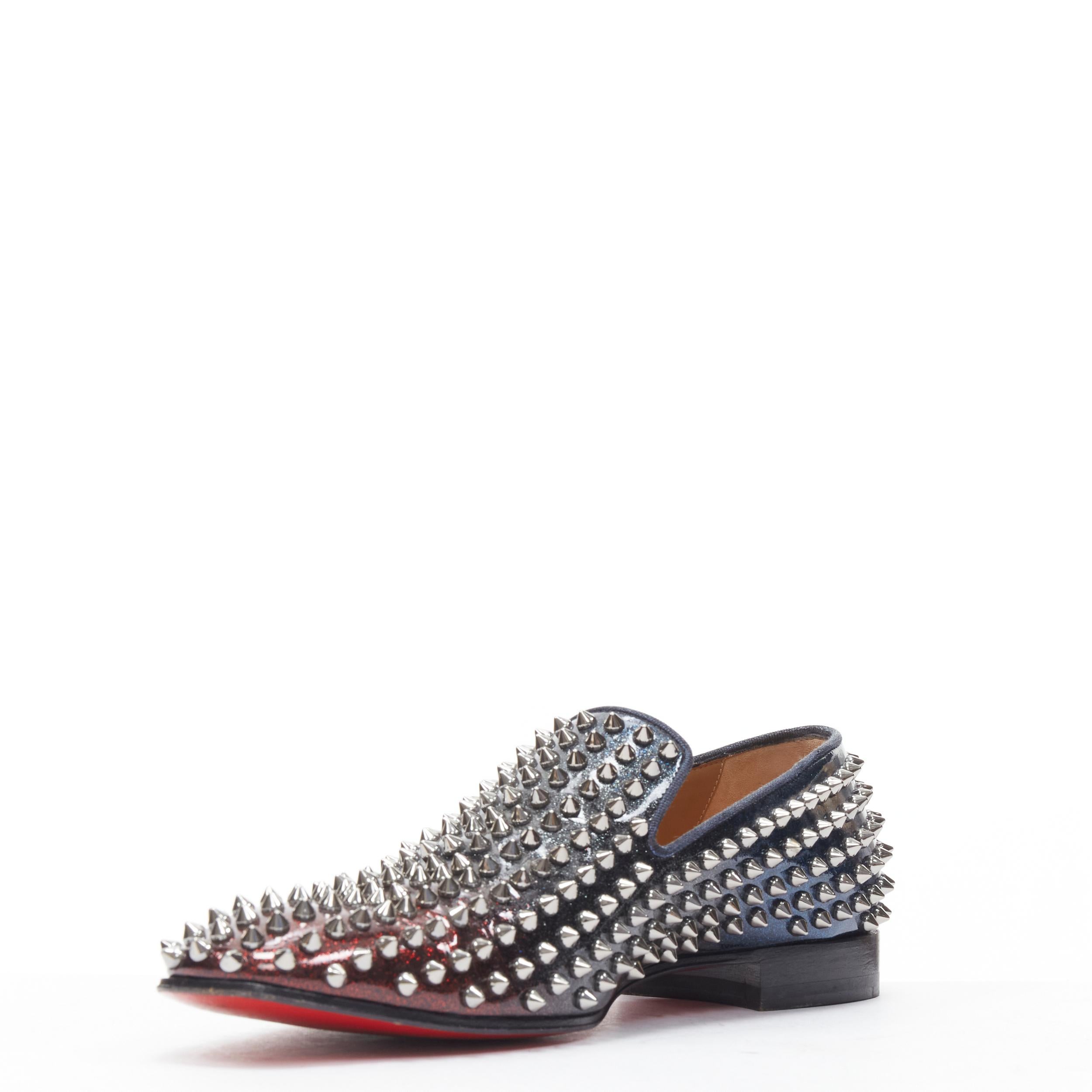 CHRISTIAN LOUBOUTIN Rollerboy navy red glitter gradient spike stud loafer EU42 In Good Condition In Hong Kong, NT