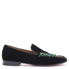 CHRISTIAN LOUBOUTIN Rollerlove Love crystal embroidery black velvet loafer EU42